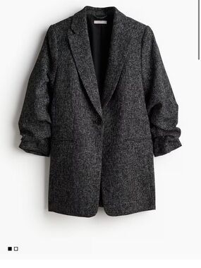 H&M Dark Charcoal Textured Single-Button Blazer